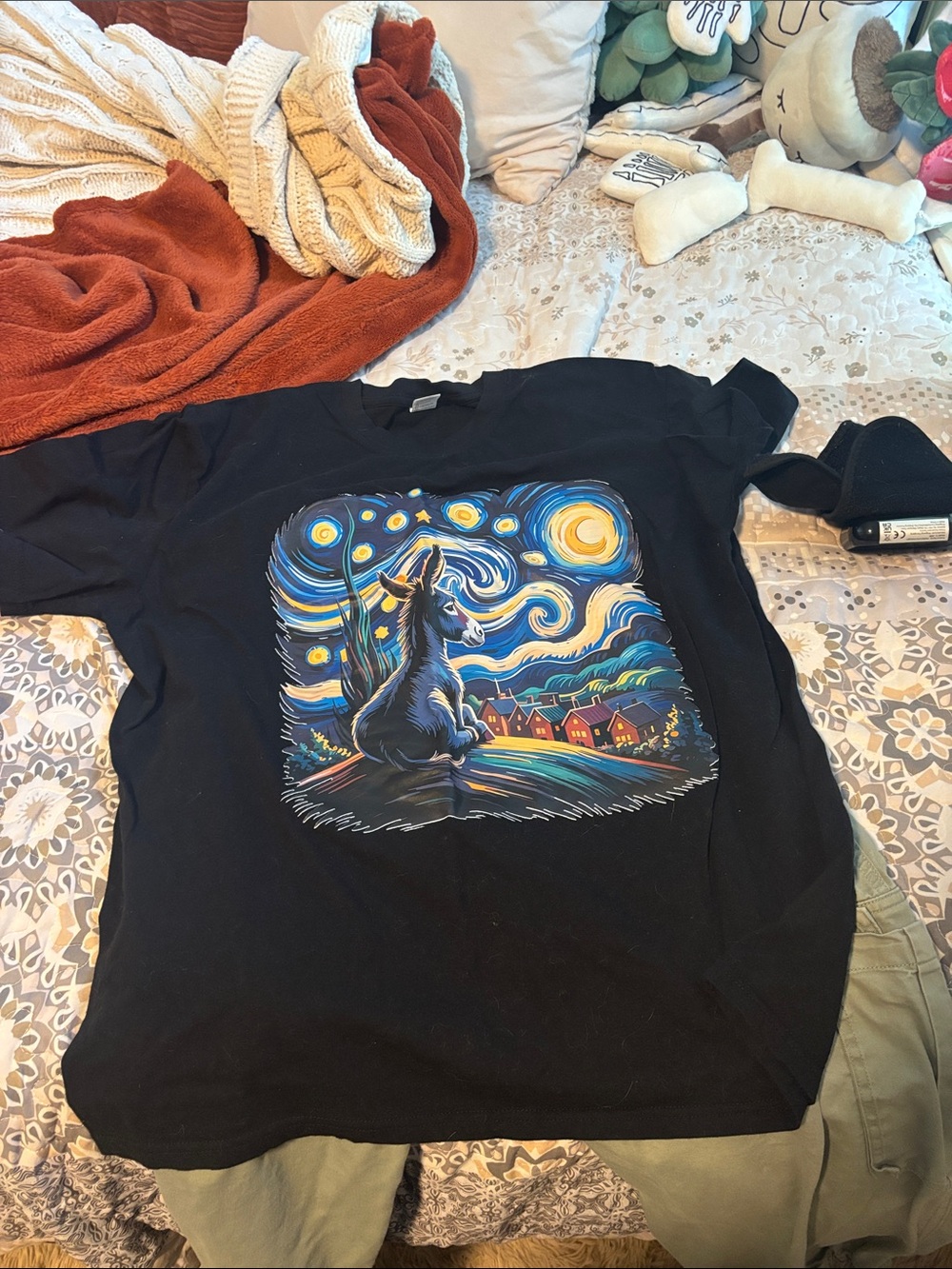 Black Starry Night donkey Art Print T-Shirt